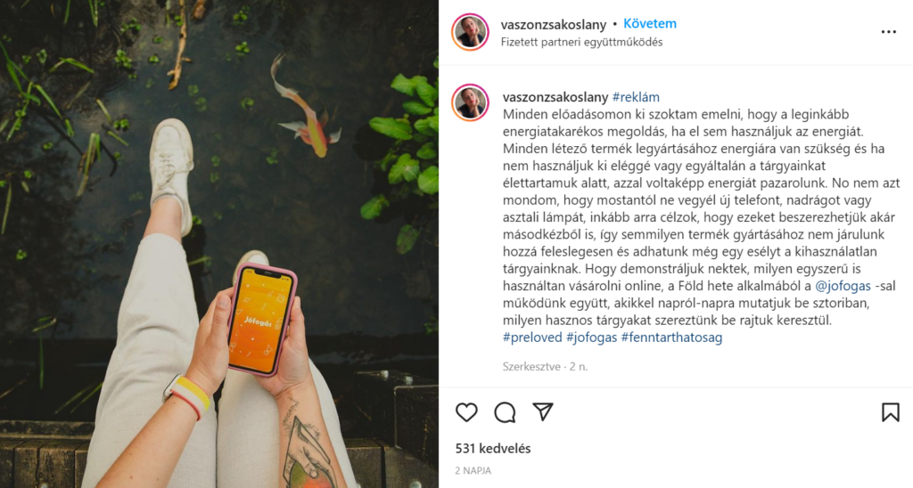 A Vászonzsákoslány Instagram posztja a használt dolgok vásárlásáról